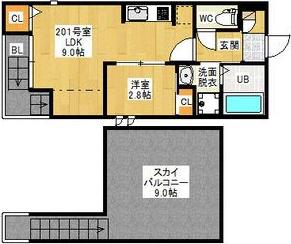 GRANDTIC CASTLE(1LDK/2階)の間取り写真