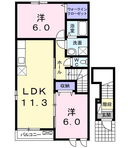 ベア・ヴァレー(2LDK/2階)の間取り写真