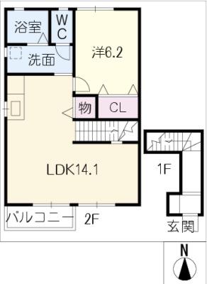 アーリー・バード鶴羽II(1LDK/2階)の間取り写真