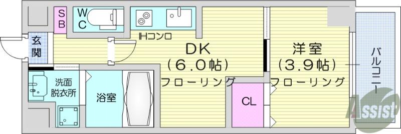 ガーデンロッジⅣ(1DK/3階)の間取り写真
