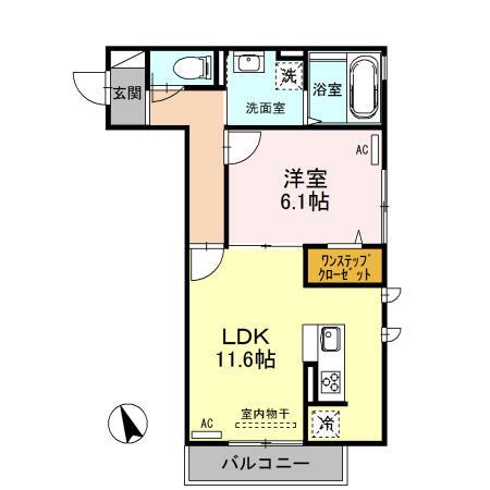 コットンハウス(1LDK/1階)の間取り写真
