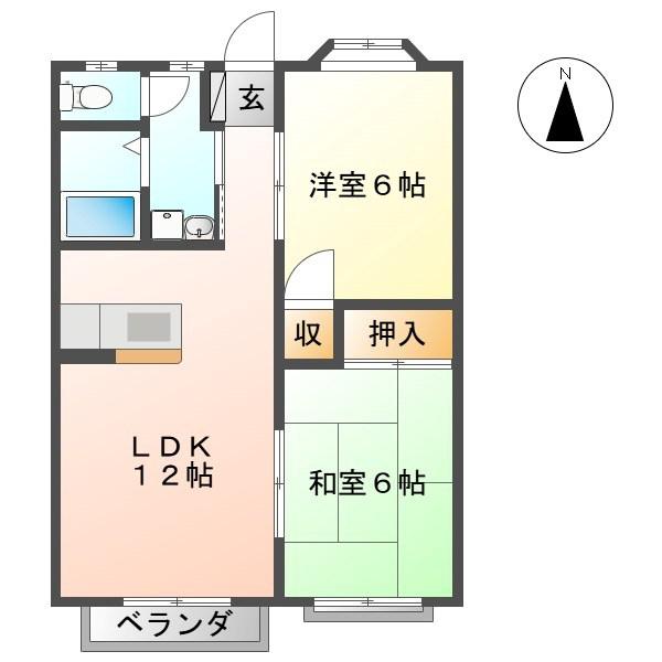 ハーベスト築地(2LDK/2階)の間取り写真