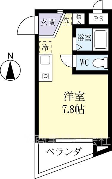 キューブK(ワンルーム/2階)の間取り写真