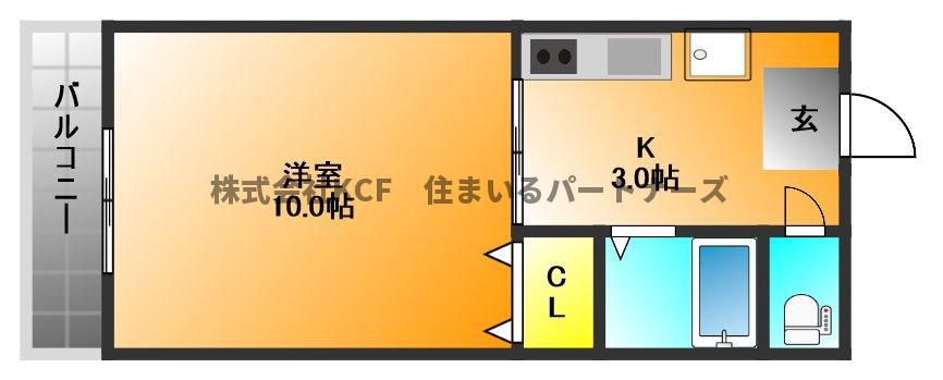 エトランゼ宮本3(1K/2階)の間取り写真