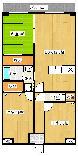 ベルセーヌ亀岡(3LDK/6階)の間取り写真