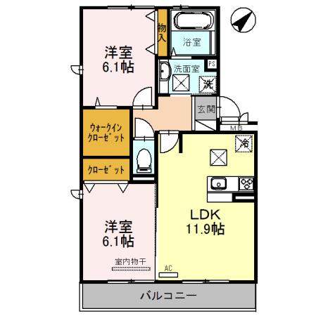 アルタ小柿ビュー(2LDK/1階)の間取り写真