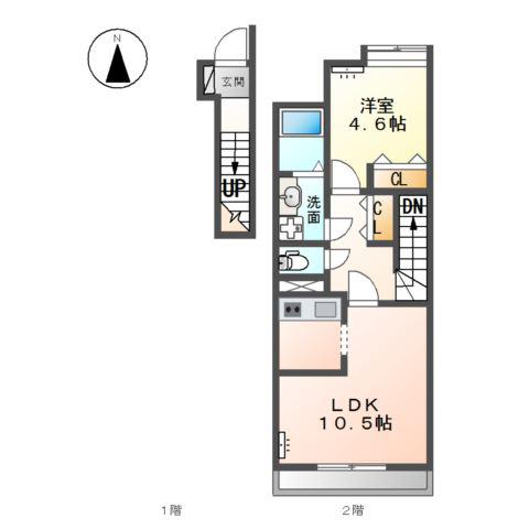 ベース新田南(1LDK/2階)の間取り写真