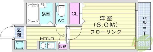 テラス苦竹(1K/2階)の間取り写真