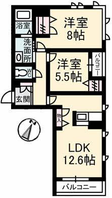 シエルクレールA棟(2LDK/3階)の間取り写真