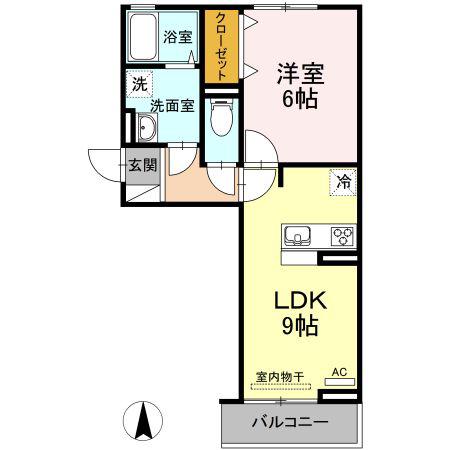 下越物産D-ROOM A(1LDK/2階)の間取り写真