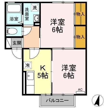 コスミオン(2K/2階)の間取り写真