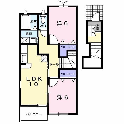 ペンサミエントC棟(2LDK/2階)の間取り写真