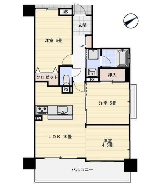 プレステージ姫路V(3LDK/10階)の間取り写真