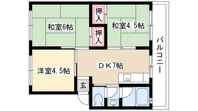 ロンサール高間(3DK/1階)の間取り写真