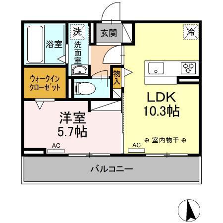 シャルマン・ペッシェII(1LDK/2階)の間取り写真