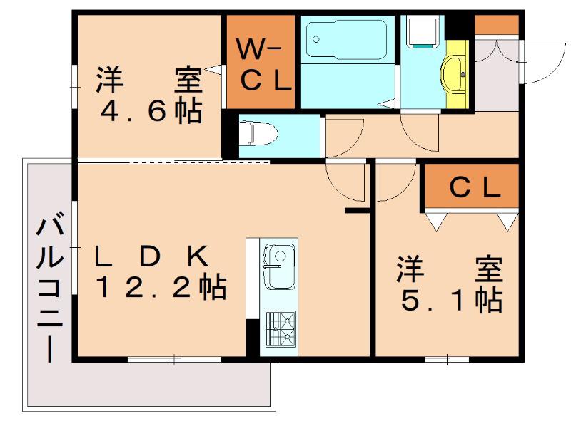 D-ROOM藤田 A棟(2LDK/2階)の間取り写真