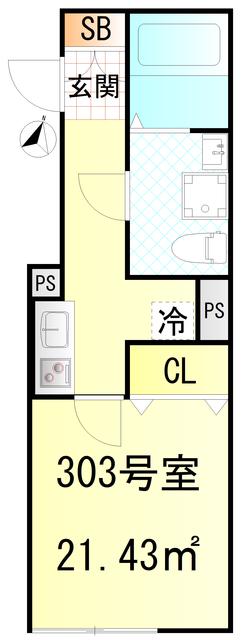 CFジオーレ北綾瀬テラス(1K/3階)の間取り写真
