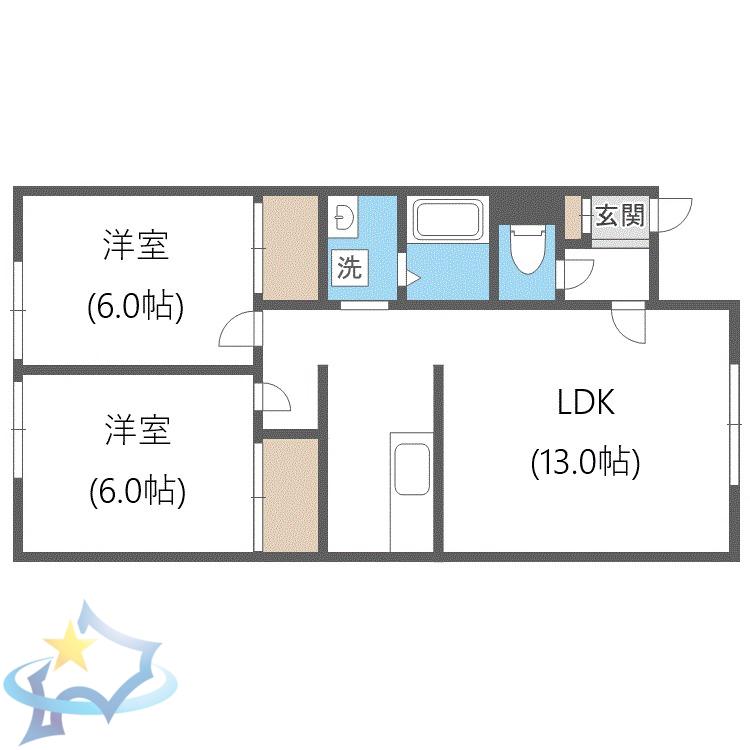 ルミエール八64西(2LDK/2階)の間取り写真