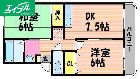ハイコートジェム(2DK/2階)の間取り写真