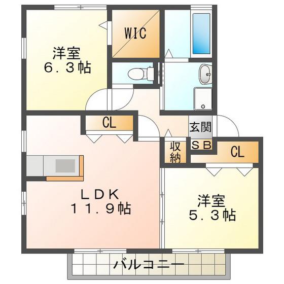 ハートフルネストA棟(2LDK/1階)の間取り写真