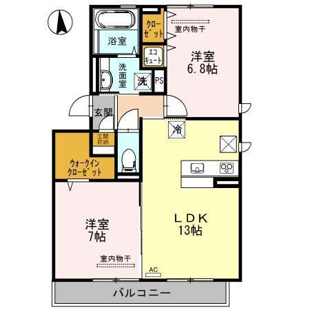 アンソレイユ(2LDK/1階)の間取り写真