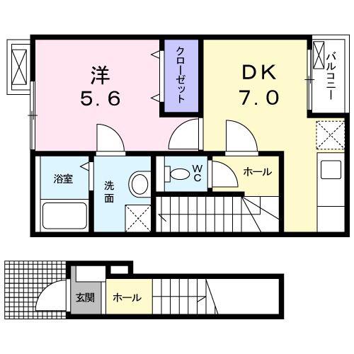 ファインヴィラ(1DK/2階)の間取り写真