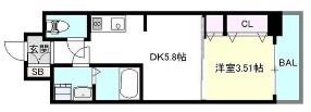 SOAR堺綾之町(1DK/8階)の間取り写真