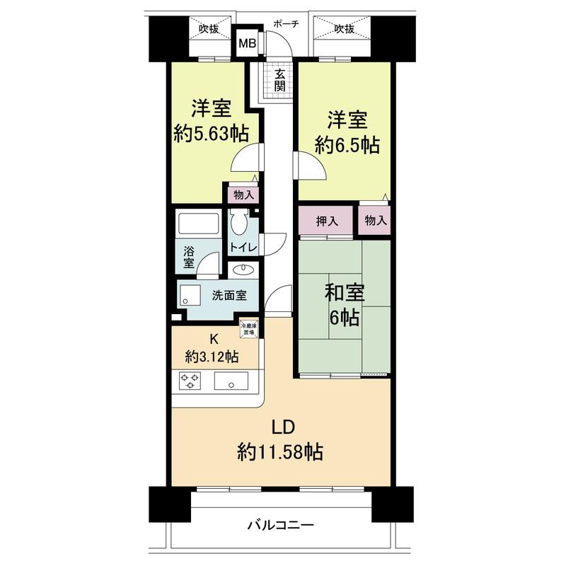 サンマンションアトレ北園田(3LDK/6階)の間取り写真
