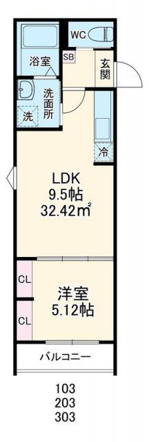 GRADUS若葉(1LDK/1階)の間取り写真