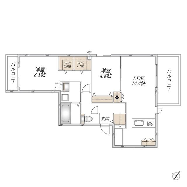 EMINENCEウエスト(2LDK/3階)の間取り写真