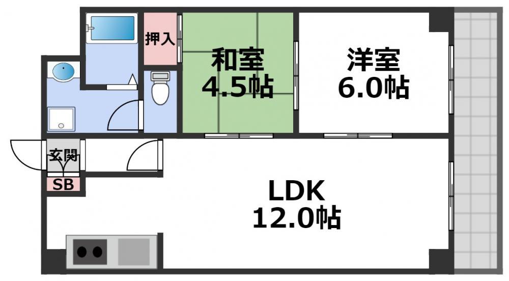 グランドピア都(2LDK/5階)の間取り写真