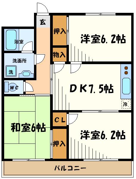 ファミールYK(3DK/3階)の間取り写真