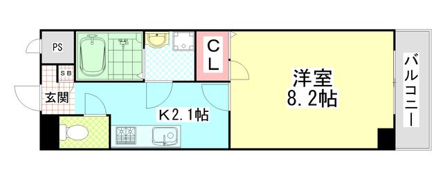 ルミエール八尾II(1K/2階)の間取り写真