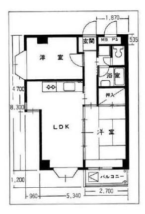 ドミナス・イセザキ(2LDK/3階)の間取り写真