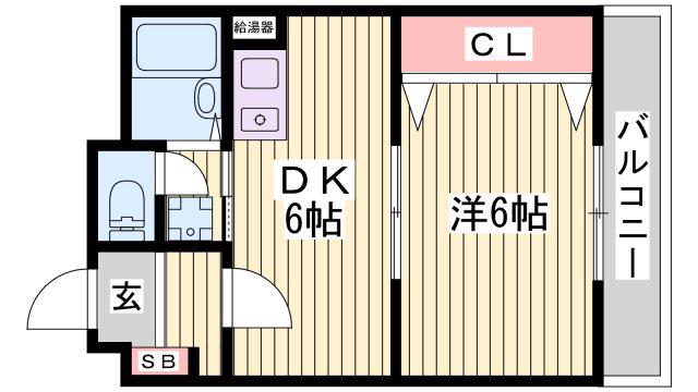 ファーストイン夢前川駅前(1DK/6階)の間取り写真