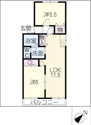 エスポワールヒビツ(2LDK/2階)の間取り写真