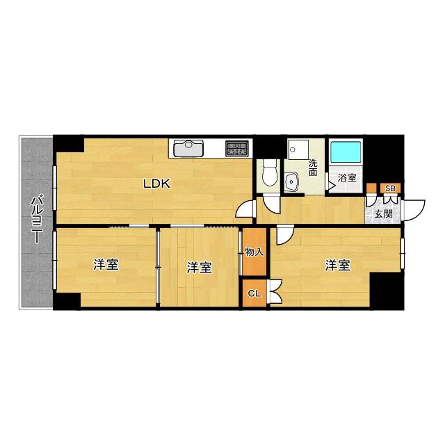 ロータリーライフ四ツ橋(3LDK/4階)の間取り写真