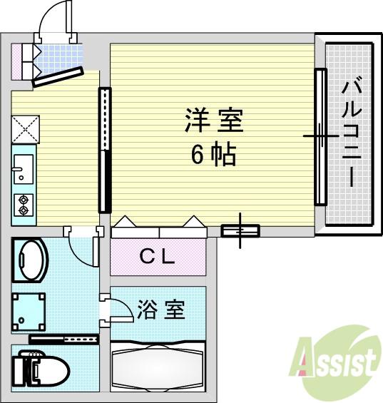 BLISS GATE ISHIBASHI(1K/1階)の間取り写真