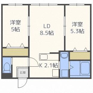 ヴィラ澄川 幸(2LDK/3階)の間取り写真