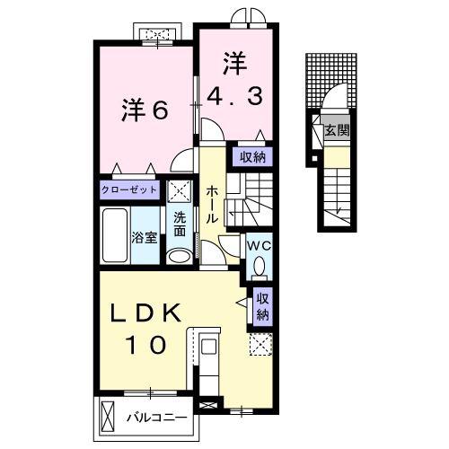 ローズタウン(2LDK/2階)の間取り写真