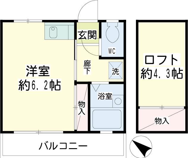 第一YMハイツ(ワンルーム/1階)の間取り写真