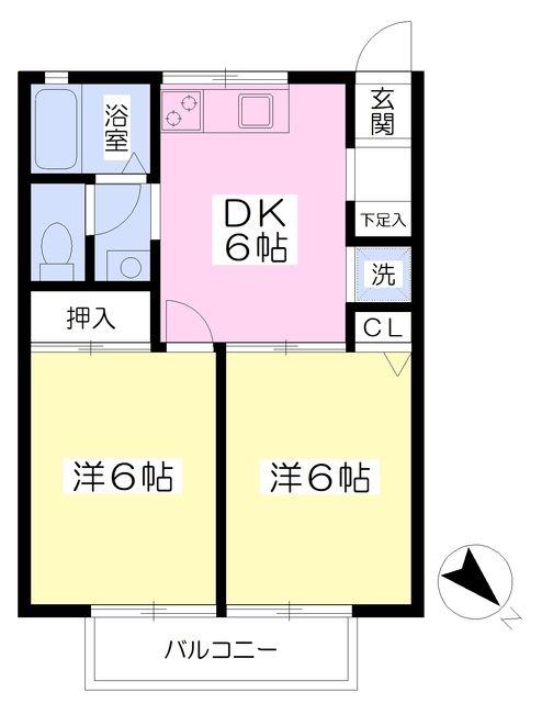 グランドハイツ(2DK/2階)の間取り写真
