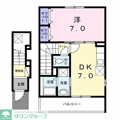 ソレイユ 上溝(1DK/2階)の間取り写真