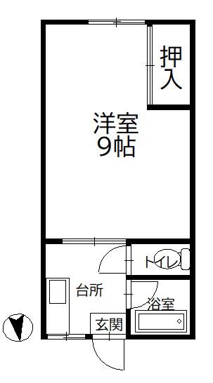 ハピネス(1K/2階)の間取り写真