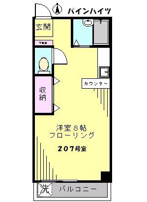 パインハイツ(ワンルーム/2階)の間取り写真