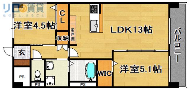 グランパレス東洋(2LDK/6階)の間取り写真