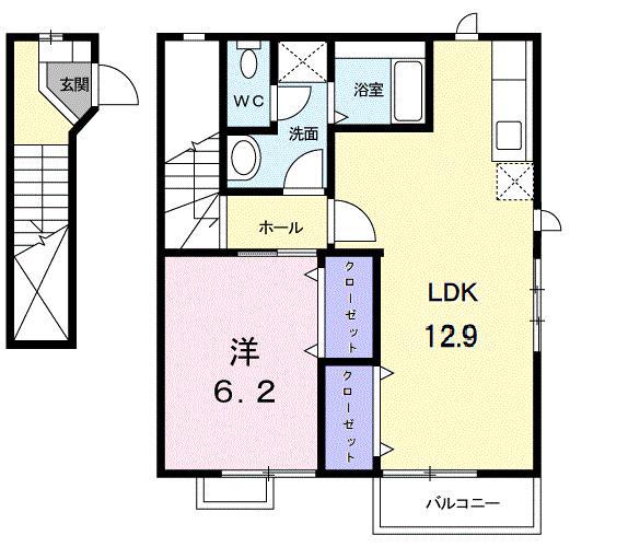 アンソレイエB(1LDK/2階)の間取り写真