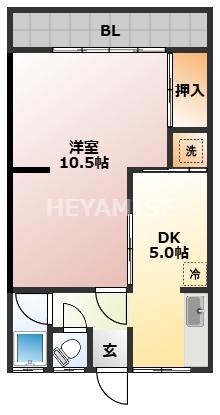 PEACE HOME 白木(1DK/2階)の間取り写真
