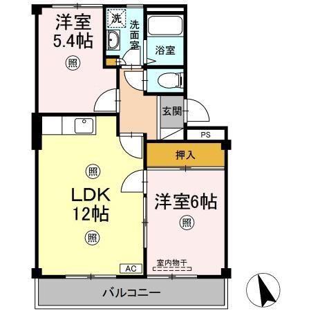 ニューエクセル三宅 E棟(2LDK/2階)の間取り写真