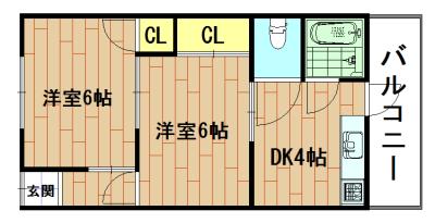 カーサ西山町(2DK/5階)の間取り写真
